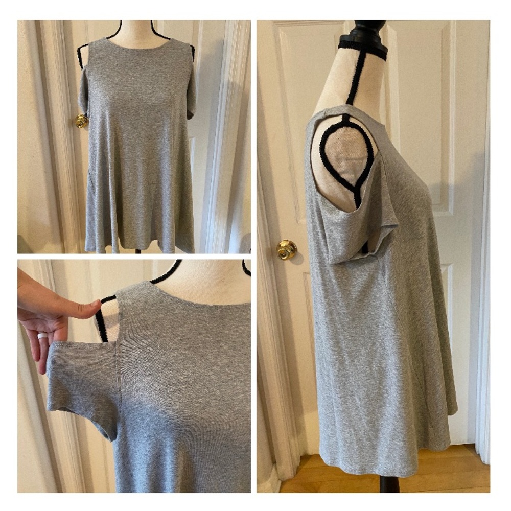 Light Gray Cold Shoulder Tee Shirt XL